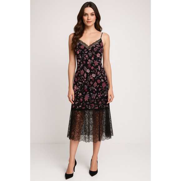 Forever 21 Dresses & Skirts - Boho Lace Whimsigoth Dress Women L Black Floral Romantic Slip Babydoll Maxi Date